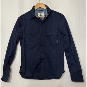 Chrome Industries Shirt Mens Small Blue Twill Button Up Woven Workshirt USA Flap